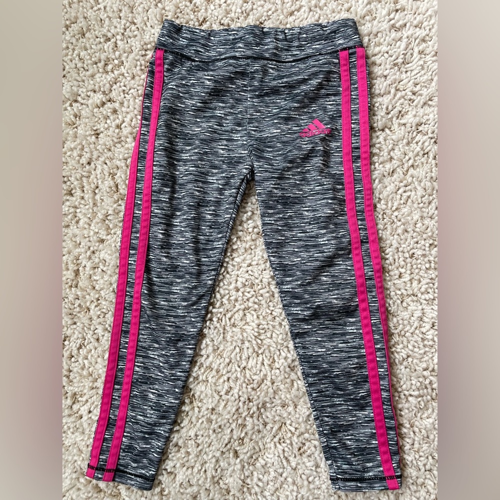 Adidas Girls Gray & Pink Striped Leggings 4t